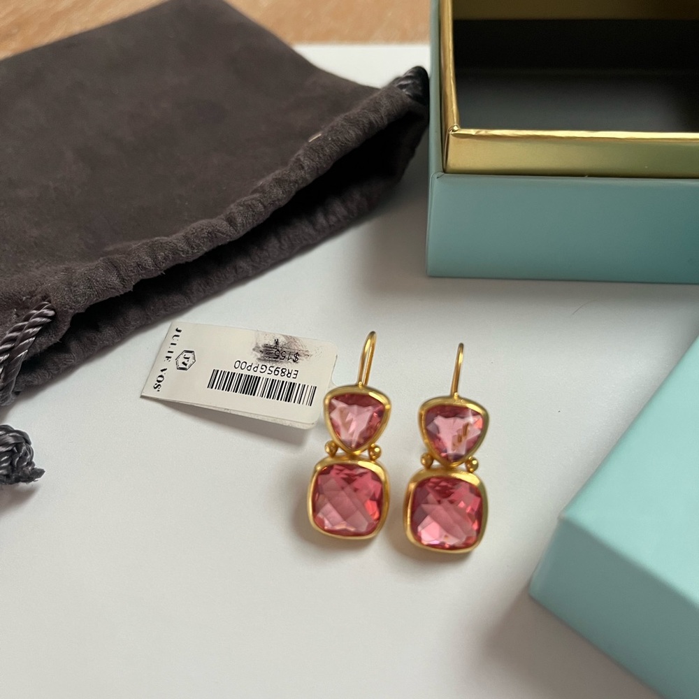 Julie Vos Aquitaine Earring Peony Pink and Gold Double Drop Earrings